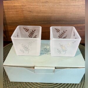 Partylite Square Pair Frosted Votive Candle Holders Set Of 2 P7235 New Open Box.